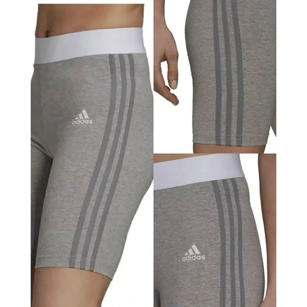 Adidas NWT WOMENS must haves 3 striped Biker shorts tights gray